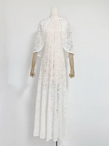 Ladies 2025 Spring Party Collar Shawl Stylish Elegant Yellow Lace Dress Dress Dress Dress Dress